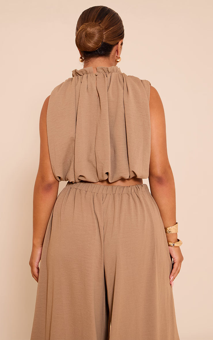 Shape Khaki Hammered Satin Baloon Blouse